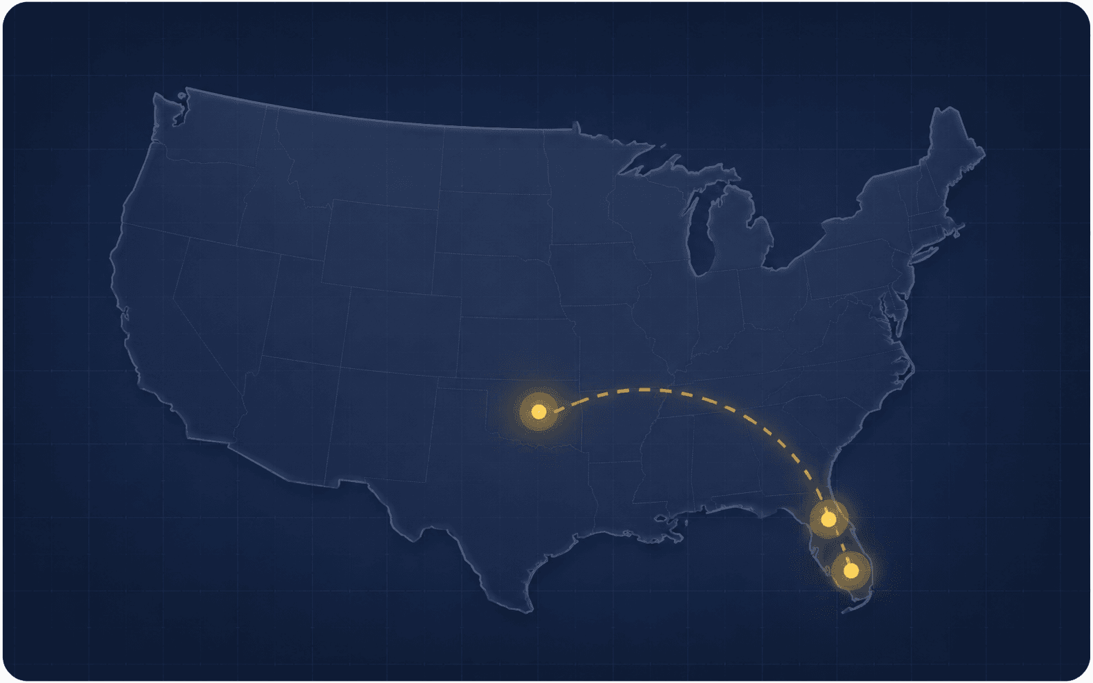 Tyrian network locations connected across Oklahoma and Florida